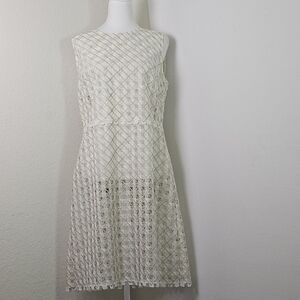 Elie Tahari Gold Metallic Lace Sheath Dress Sz S